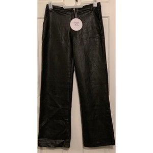 Princess Polly Ashlea Size 8 Petite Black Faux Leather Pants Slight Flare TAG
